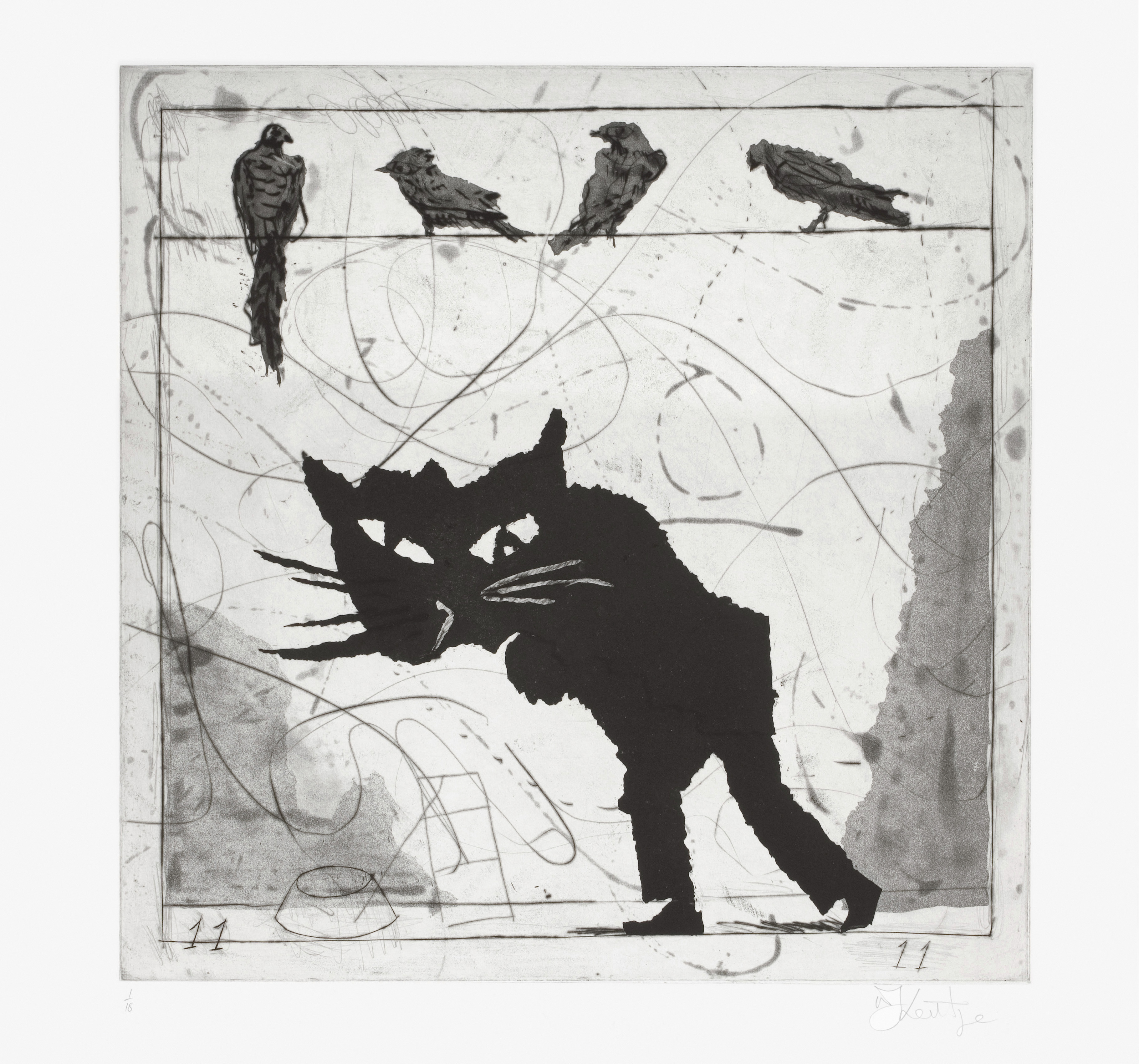 Bird Catching (11. Cat Head and Birds on Wire)